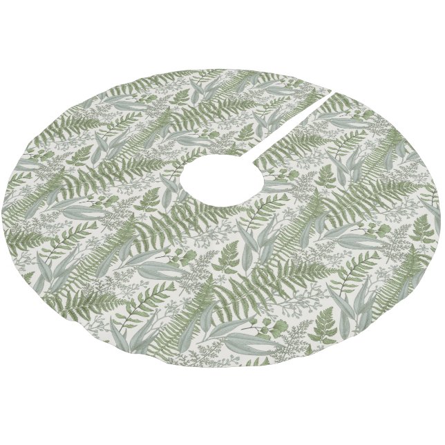 Green Leafy Garden Floral Pattern Brushed Polyester Tree Skirt (Angled)