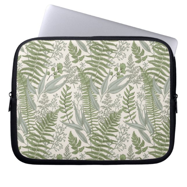Green Leafy Garden Floral Pattern Laptop Sleeve (Front)
