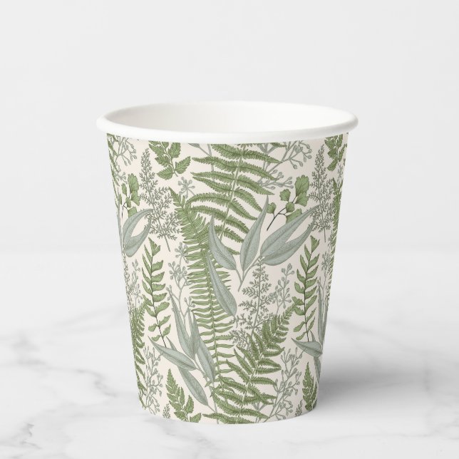Green Leafy Garden Floral Pattern Paper Cups (Front)