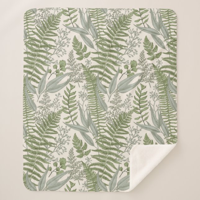 Green Leafy Garden Floral Pattern Sherpa Blanket (Front)