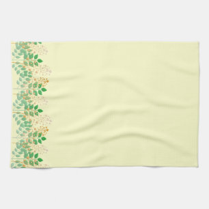 Green Leafy Gold Floral Kitchen Towel