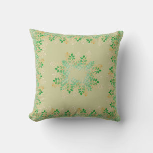 Green Leafy Gold Floral Throw Pillow