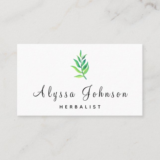 Green Leafy Plant Herbalist Homeopathy Minimalist Business Card (Front)
