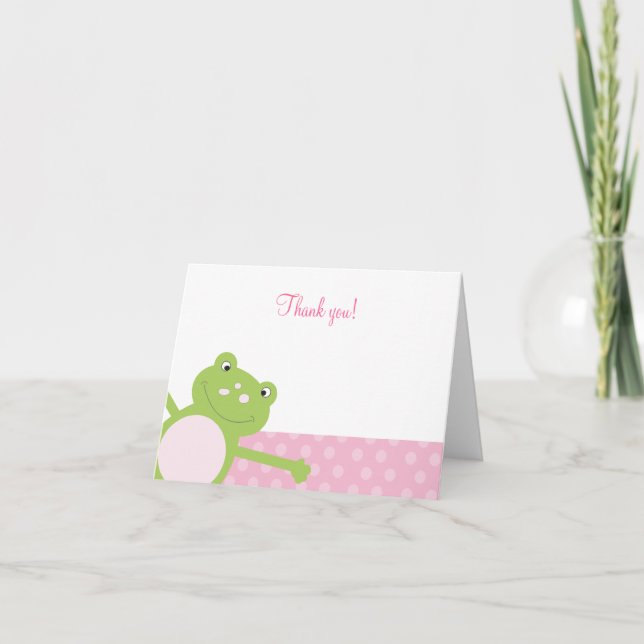 Green Leap Frog Folded Thank you note (Pink) Card (Front)
