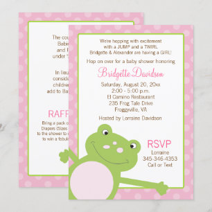 Green Leap Frog Girl Pink Baby Shower Invitation