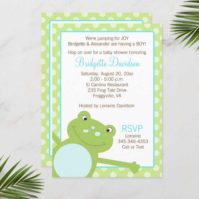 Green Leap Frog Shower Invitation 2 sided invite (Leap Frog Baby Shower Invitation )