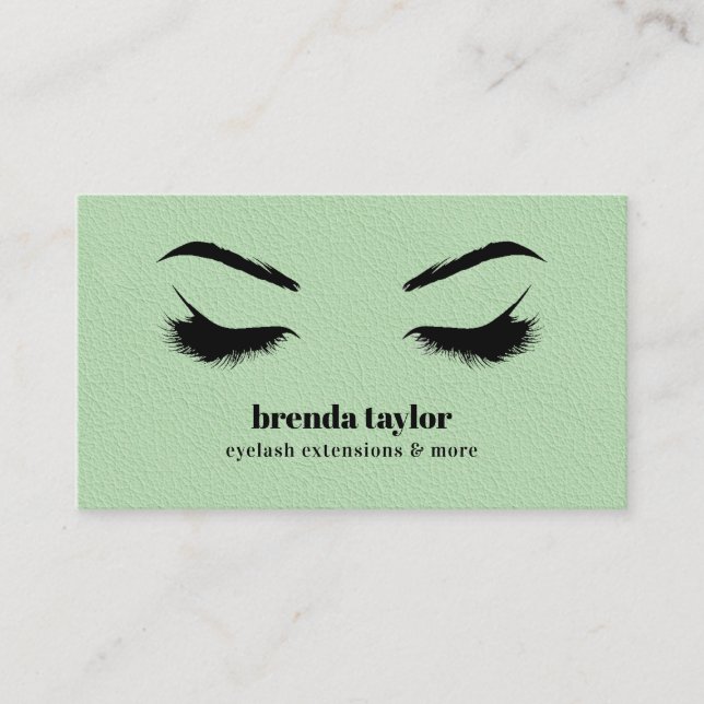 GREEN LEATHER chic Eyelash Browbar professional Business Card (Front)