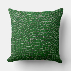 Green leather effect pattern throw pillow