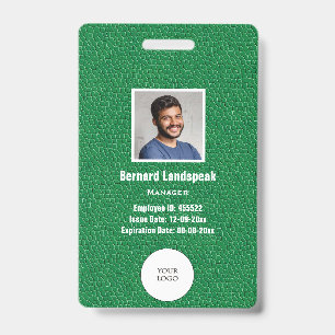 Green Leather & Employee Photo & Logo, Bar code Badge