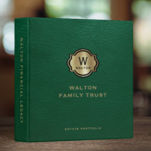 Green Leather Gold Monogram Family Trust Keepsake Binder