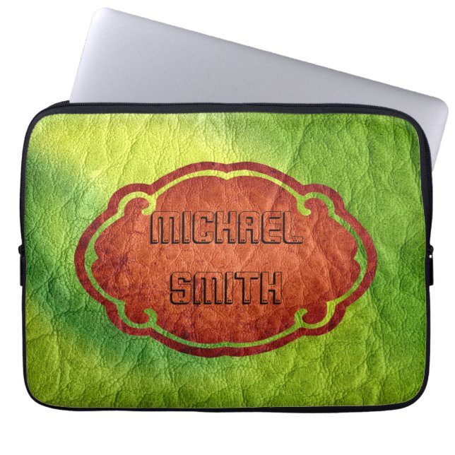 Green Leather Laptop Sleeve (Front)