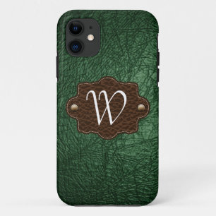 Green Leather Look monogrammed iPhone 5 11 Case