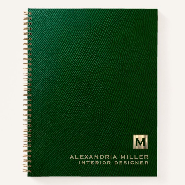 Green Leather Look Personalized Monogram Notebook (Front)