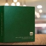 Green Leather Luxury Gold Initial Logo Binder<br><div class="desc">Elegant dark green leather look texture and faux gold monogrammed modern binder for consultants,  attorneys at law,  business corporate administrative office,  legal,  tax or financial advisors or real estate company.</div>