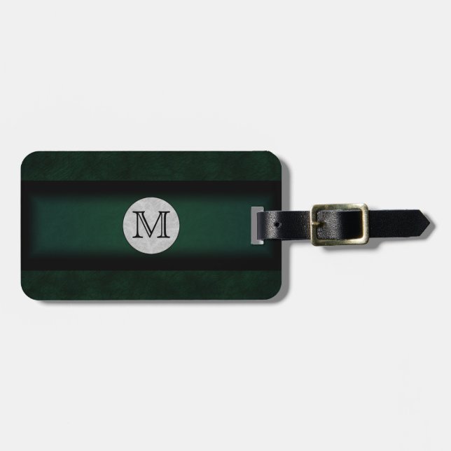 Green Leather Monogramed Luggage Tag (Front Horizontal)