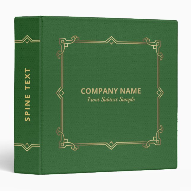 Green Leather Texture Vintage Gold Frame Binder (Front/Spine)