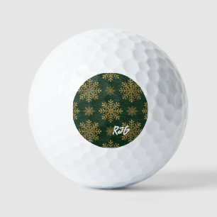 Green Leather Tooled with Gold Snowflakes Initials Golf Balls
