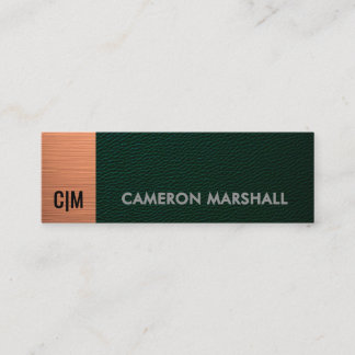 Green Leather with Metallic Copper Accent Monogram Mini Business Card