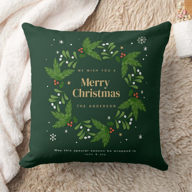 Green Leave Snowflake Merry Christmas Throw Pillow (Blanket)