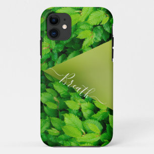 Green leaves abstract monogram iphone cases