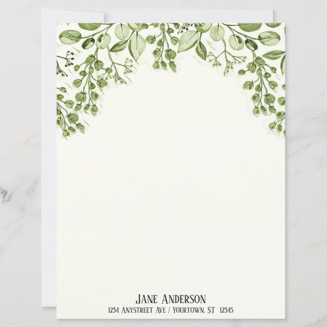 Green Leaves and Berries Stationery Paper (Front)