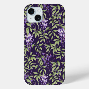  Green Leaves and Wisteria Floral Pattern iPhone 15 Mini Case