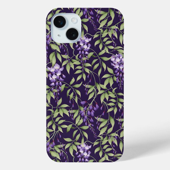  Green Leaves and Wisteria Floral Pattern Case-Mate iPhone Case (Back)