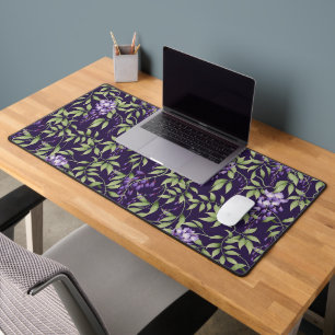 Green Leaves and Wisteria Floral Pattern Desk Mat