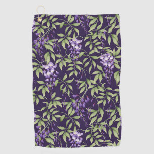Green Leaves and Wisteria Floral Pattern Golf Towel