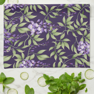  Green Leaves and Wisteria Floral Pattern Kitchen Towel