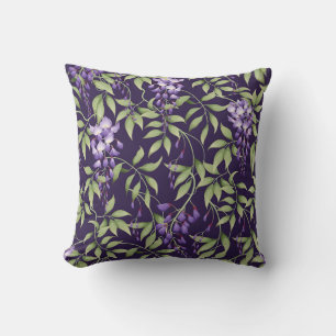  Green Leaves and Wisteria Floral Pattern Throw Pillow