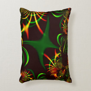 Green leaves and yellow fire-coloured curves accent pillow