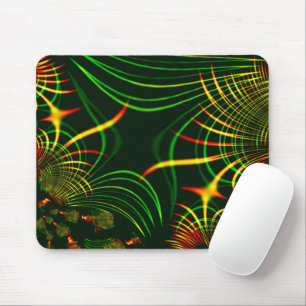 Green leaves and yellow fire-coloured curves mouse pad