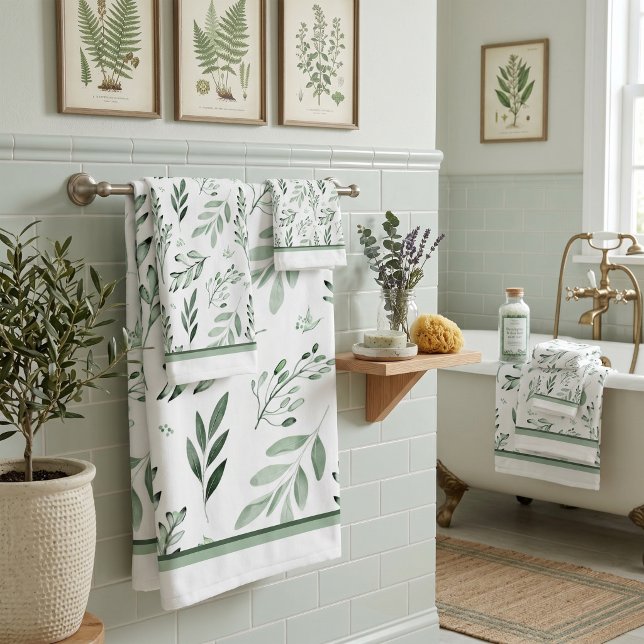 Green leaves  bath towel set (Creator Uploaded)