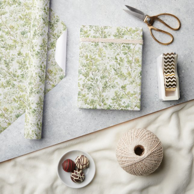 Green Leaves Birthday Wrapping Paper (Crafts)