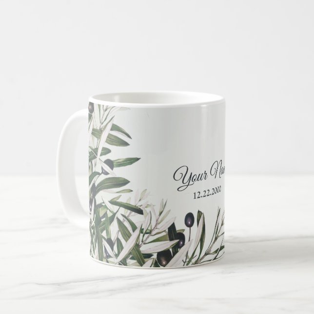 Green Leaves Black Olive Elegant Wedding Gift Coffee Mug (Front Left)