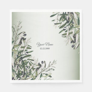 Green Leaves Black Olive Elegant Wedding Party Napkin