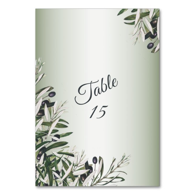 Green Leaves Black Olive Elegant Wedding Party Table Number