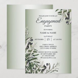 Green Leaves Black Olive Engagement Party Invitation