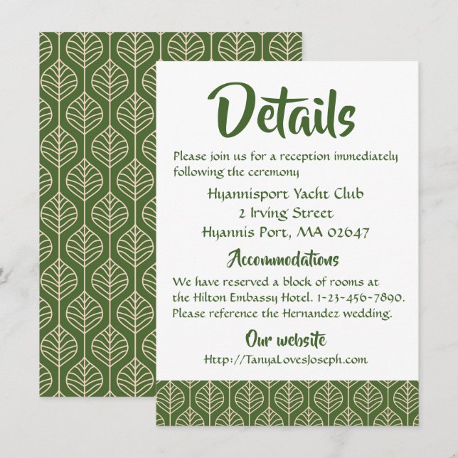 Green Leaves Boho Wedding Directions Details Leaf Invitation (Front/Back)