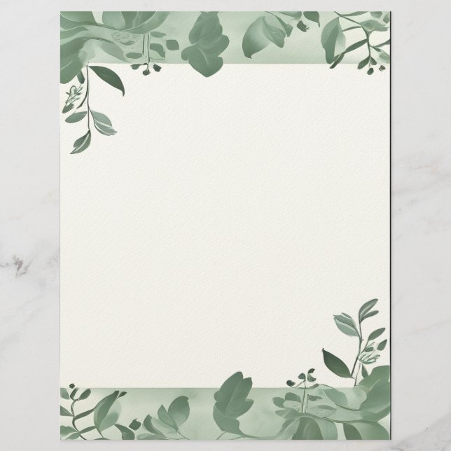 Green Leaves Border Stationery (Front)