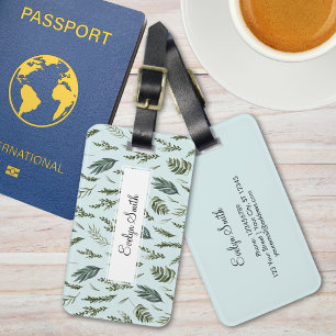 Green Leaves Botanical Pattern Luggage Tag