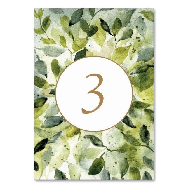 Green Leaves Botanical Table Number (Front)