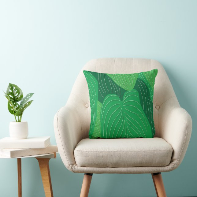 Green Leaves Botanical Throw Pillow (Chair)