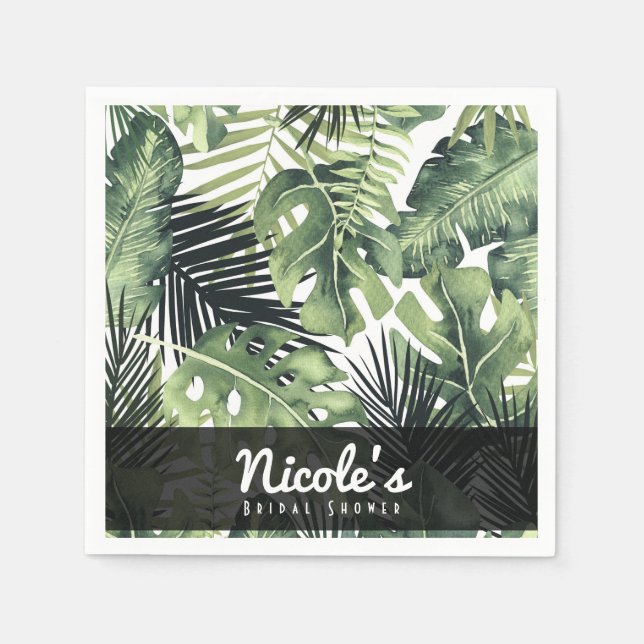 Green Leaves Botanical Tropical Plants Wedding Napkin (Front)