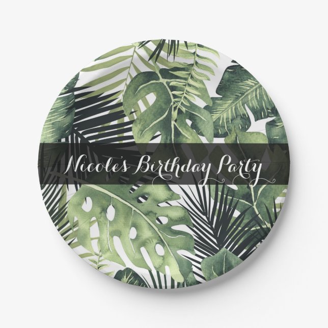 Green Leaves Botanical Tropical Plants Wedding Paper Plate (Front)