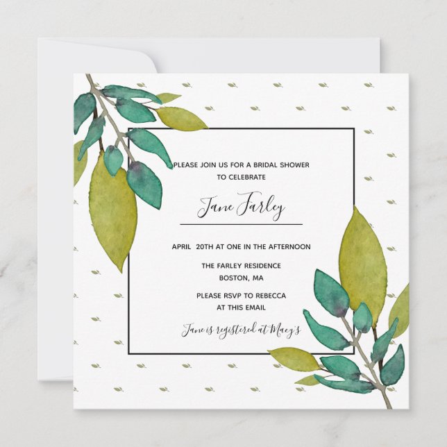 Green Leaves Bridal Shower Invitation (Front)