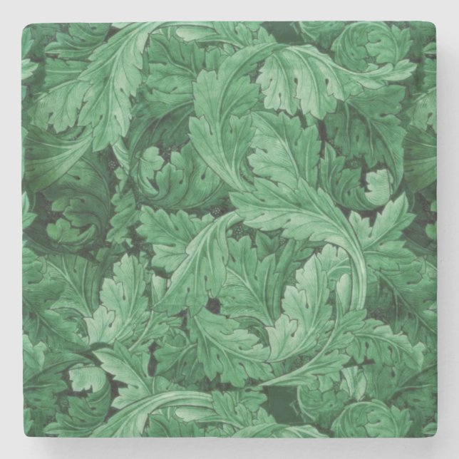Green Leaves (by William Morris) Stone Coaster (Front)