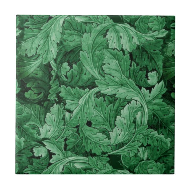 Green Leaves (by William Morris) Tile (Front)