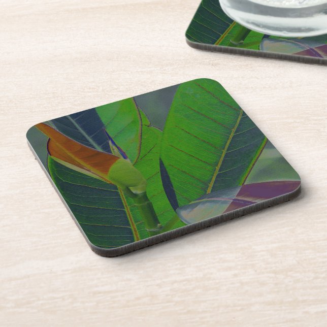 Green Leaves Close-Up Coaster (Left Side)